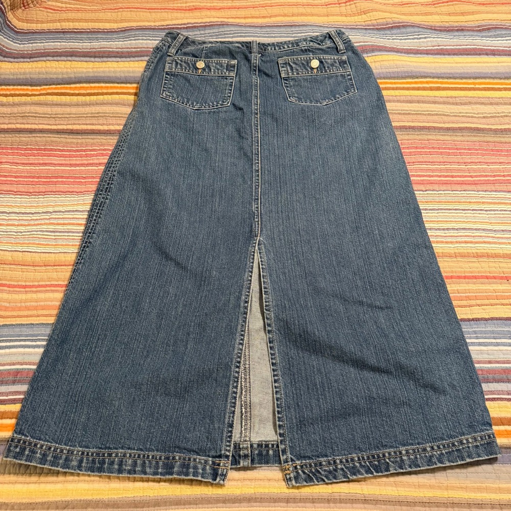 Eddie Bauer Womens Denim Maxi‎ Skirt Size 6 Blue A Line Button Fly Cotton - Picture 5 of 8